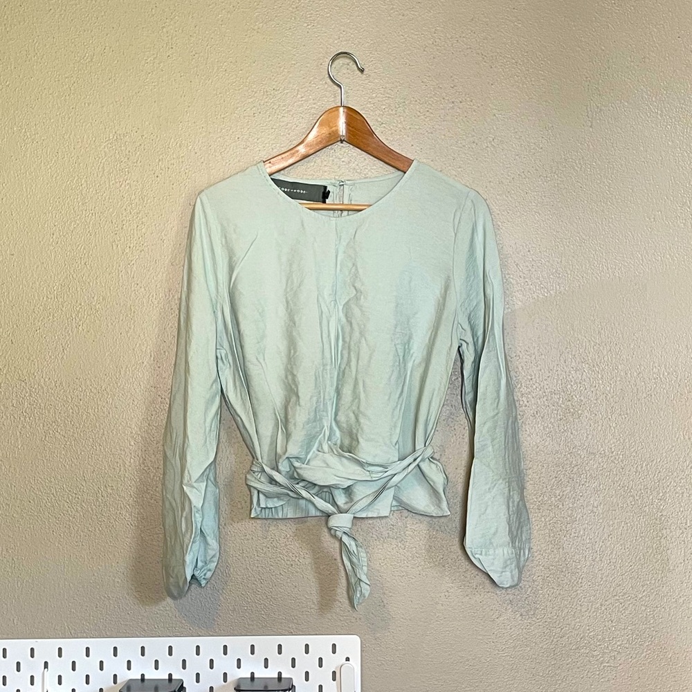 Code x Mode Light Blue Long Sleeve Tie Wrap Top L